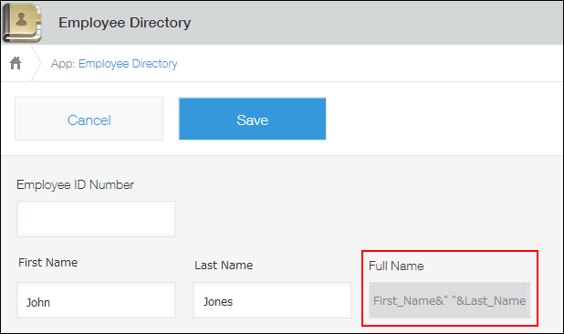 Screenshot: A formula for concatenating strings is displayed