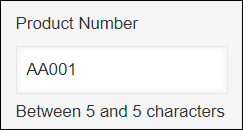 Screenshot: Example of a "Text" field being used as a "Product Number" field