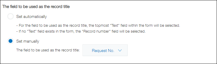 Screenshot: "The field to be used as the record title" is displayed