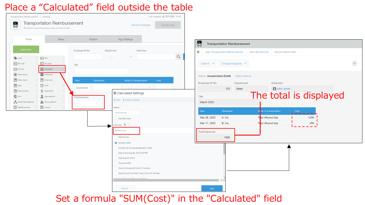 Example of setting a formula