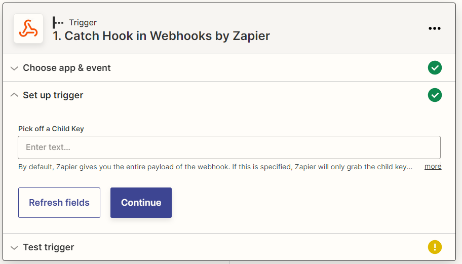 Zapier setting screen