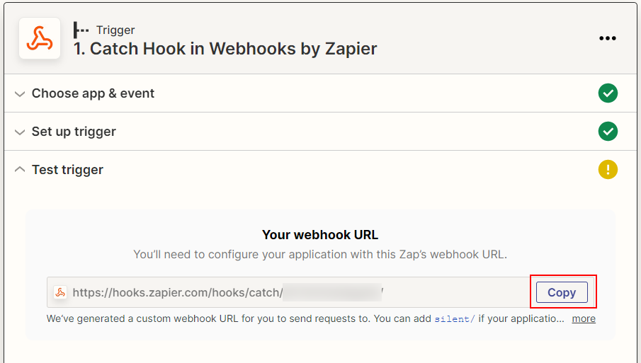 Zapier setting screen