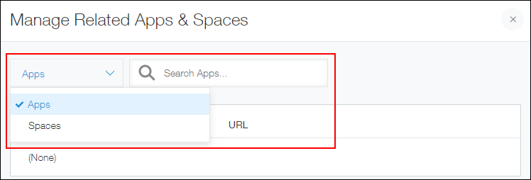 Screenshot: The drop-down list for choosing whether to search apps or spaces is displayed